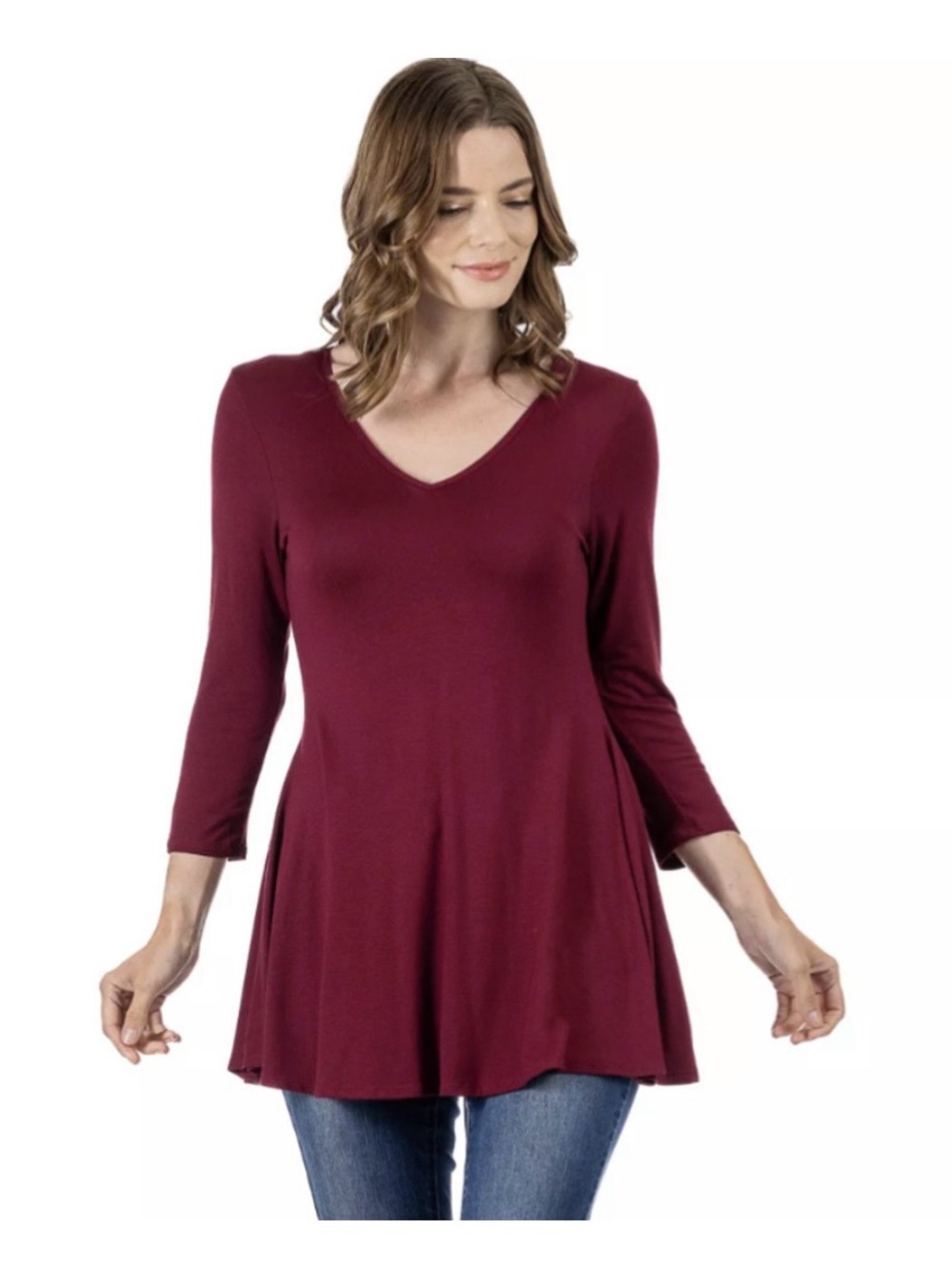 24seven Comfort Apparel Three Quarter Sleeve V-Neck Tunic Top Size M